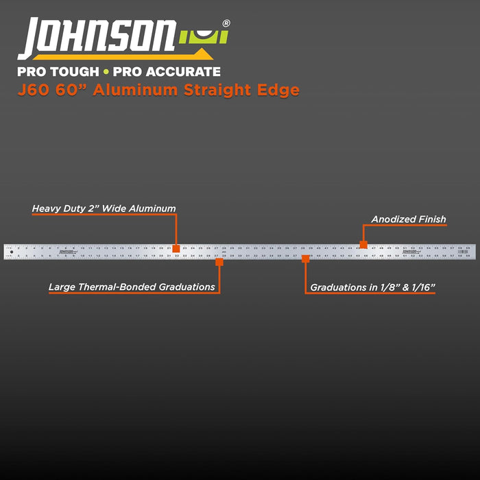 Johnson J60 Aluminum Straight Edge, 60", Silver