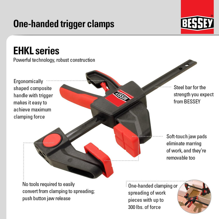 Bessey EHKL360, 24 In., Trigger Clamp and Spreader 360 Rotating Handle One-Hand Bar Clamps