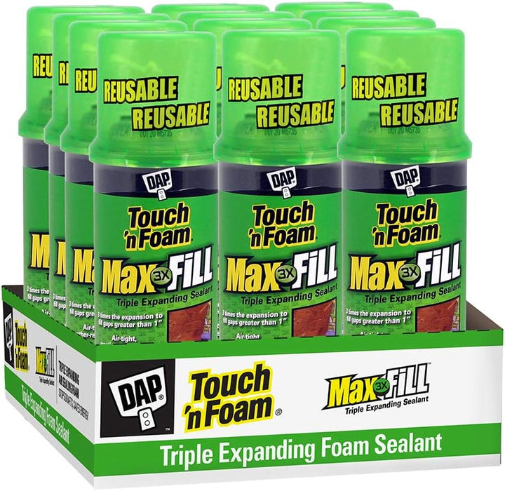 DAP 7565000043 Touch ‘n Foam Max Fill Maximum Expanding Foam Sealant, Off White, 12 Oz