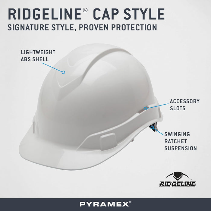 Pyramex HP44110 Ridgeline Cap Style 4 Point Ratchet Hard Hat White