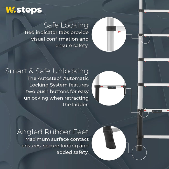 W.steps Prime 11.5 FT | Telescopic Extension Ladder, ANSI Type 1A Certified, incl. stabilizers