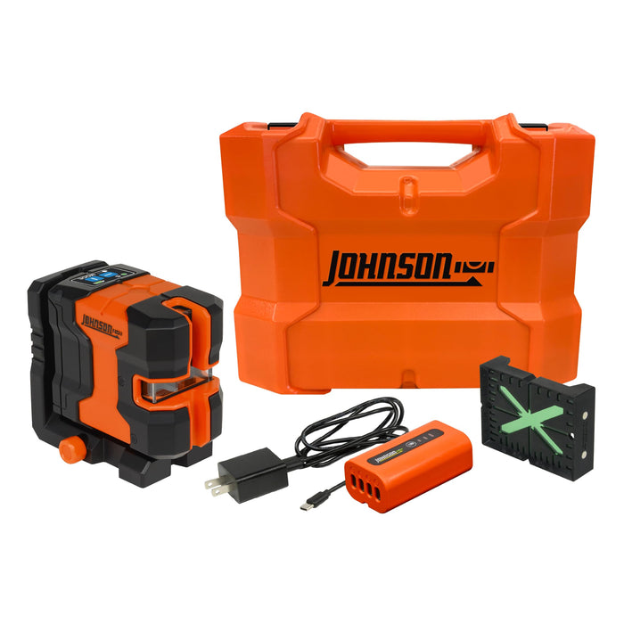 Johnson Level & Tool JLN300-GNCL Laser Level, Self-Leveling Cross-Line Laser with GreenBrite Technology, Magnetic Base, Hard-Shell Carry Case, Lithium Ion Battery