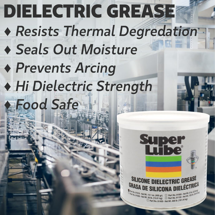 Super Lube Silicone Dielectric & Vacuum Grease Non-Curing Compound (Translucent White, 14.1oz/400g Canister)