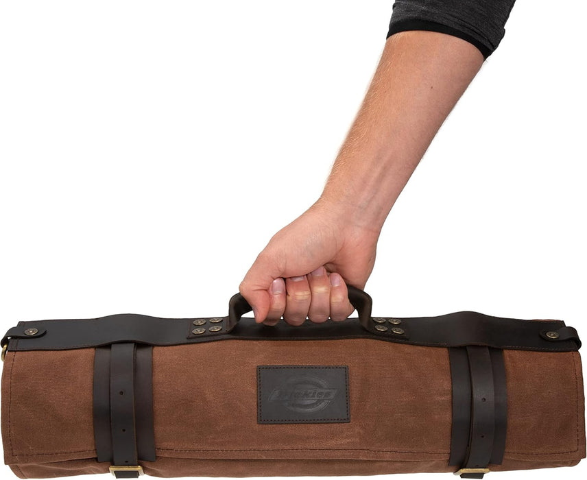 Dickies 57123 Chef Knife Roll Bag Portable Organizer and Cutlery Storage Roll, Waxed Canvas and Leather