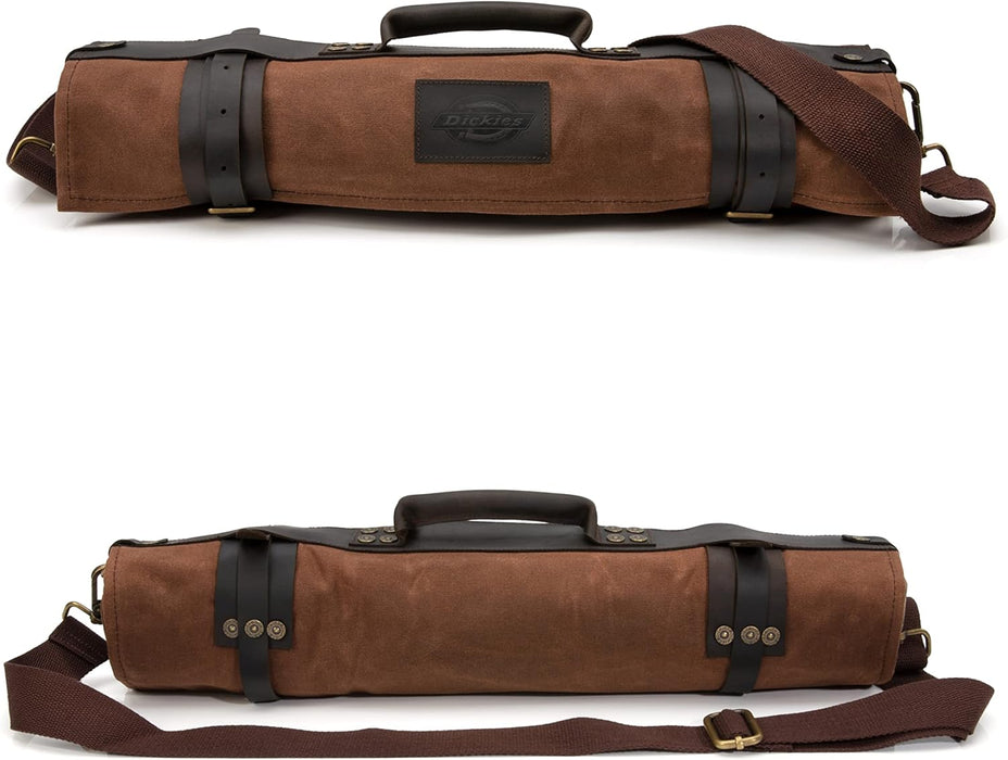 Dickies 57123 Chef Knife Roll Bag Portable Organizer and Cutlery Storage Roll, Waxed Canvas and Leather