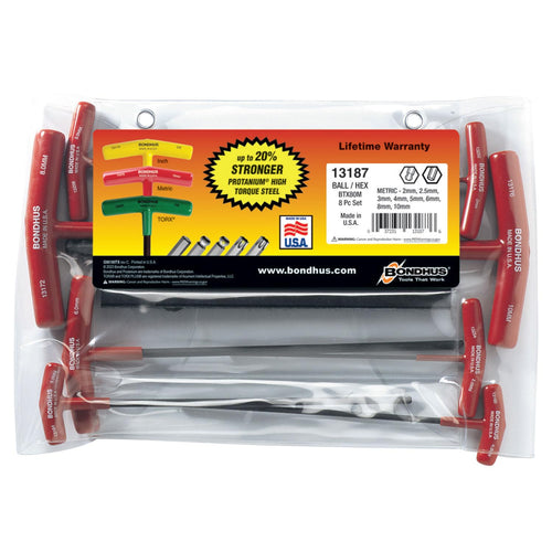 Bondhus 13187 Set of 8 Balldriver and Hex T-handles, Sizes 2-10mm