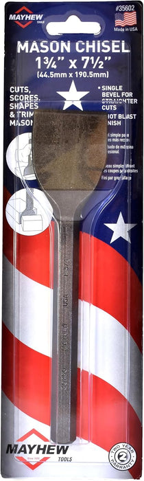Mayhew Tools 35602 Mason Chisel, 1-3/4" x 7-1/2" Carded, Shot Blast Finish