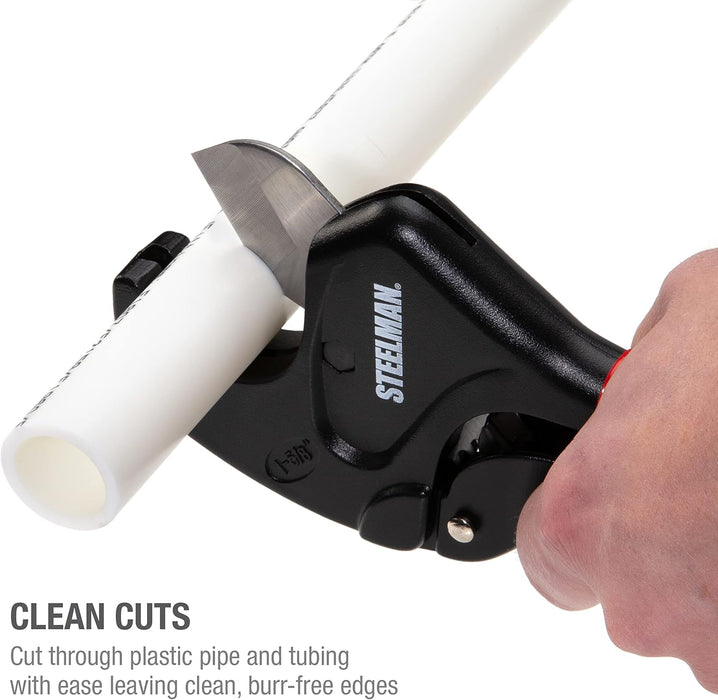 Steelman 42566 PVC Pipe Cutter Tool, Cuts 1-5/8-inch Plastic Tube, Ratcheting, Stainless Steel Blade