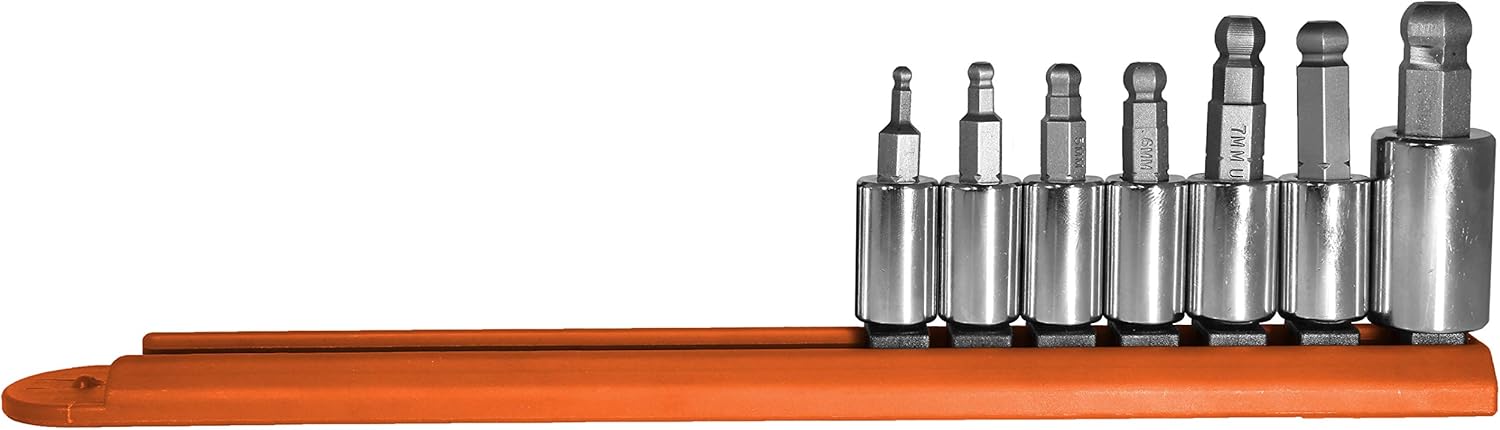 Mayhew Tools 16023 Metric Ball Hex Socket Bit Set, 7-Piece, Polished Chrome