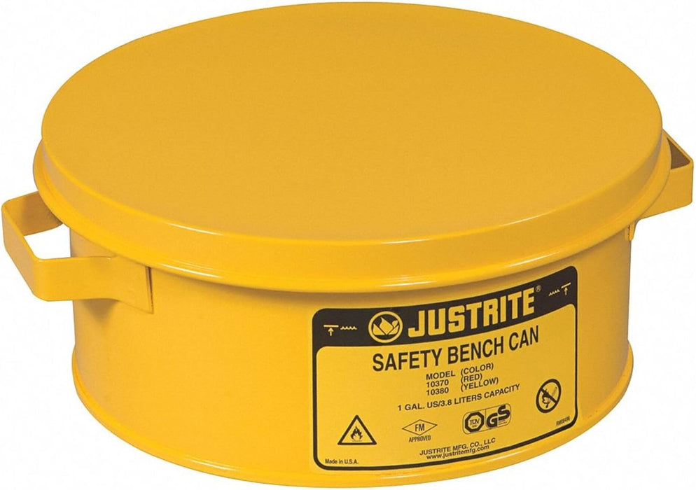 Justrite 10385 Steel Bench Can, 4L Capacity, Yellow