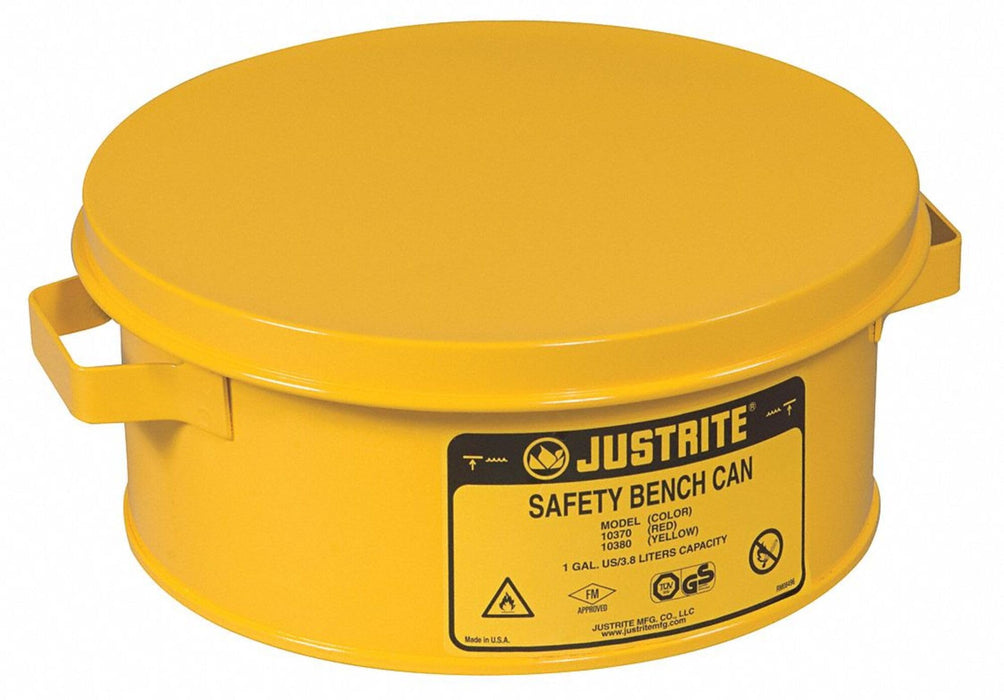 Justrite 10385 Steel Bench Can, 4L Capacity, Yellow