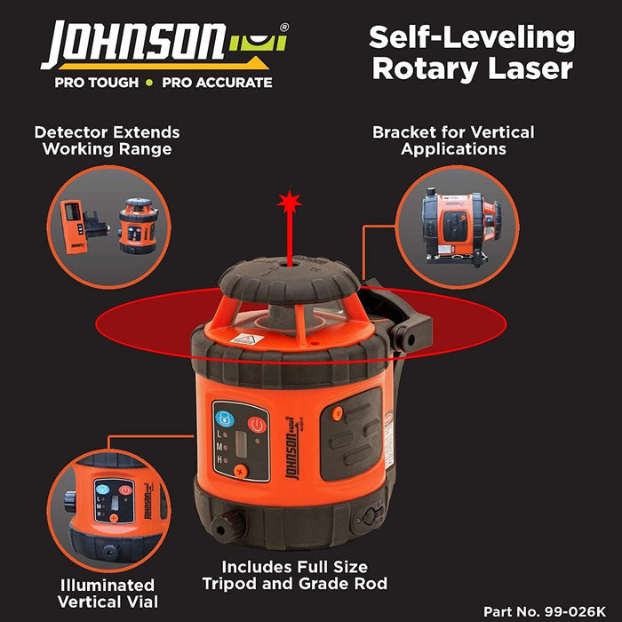 Johnson 99-026K Self-Leveling Horizontal Rotary Laser System with Hard Case Kit, 50 x 14.5", Red
