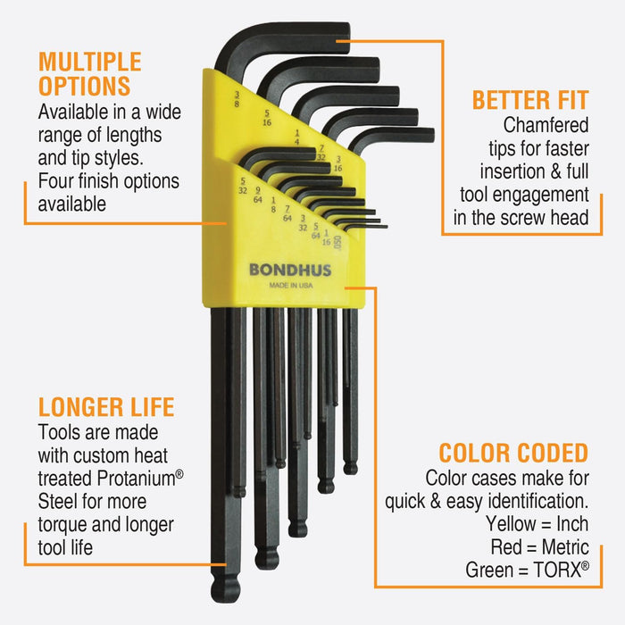 Bondhus 20199 Balldriver L-Wrench DoublePK, 10999 1.5-10mm & 10937 0.050-3/8", Multicolor, One Size Pack of 1 L-Wrench