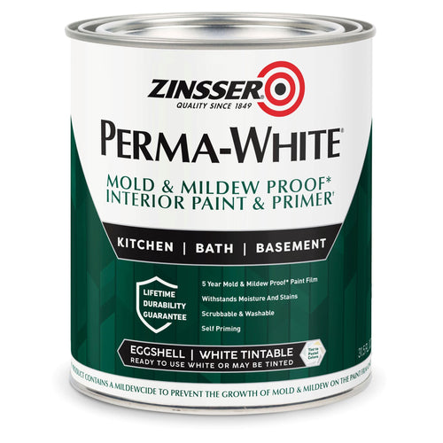Zinsser 02774 PERMA-WHITE Mold & Mildew Proof Interior Paint, Quart, Eggshell White