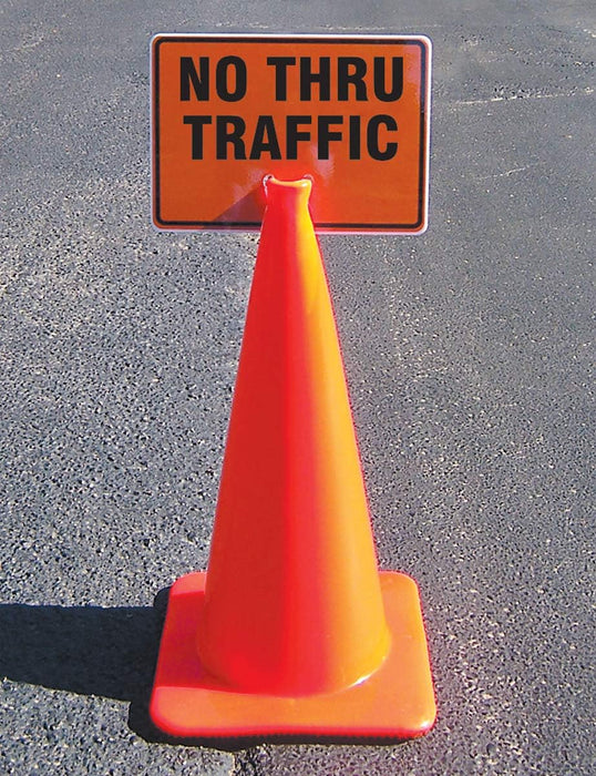 Accuform FBC732 "No Thru Traffic" Traffic Cone Top, Combine With Orange Cones to Create a Warning Sign, 10" x 14" Plastic Cone Sign, Made in the USA