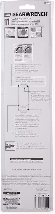 GEARWRENCH 11 Pc. 3/8" Drive 6 Pt. Deep Socket Set, SAE - 80555
