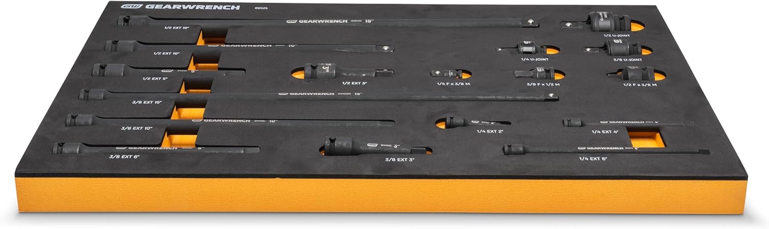GEARWRENCH 86524 17 Piece 1/4", 3/8", 1/2" Impact Drive Tool Accessories Set with EVA Foam Tray