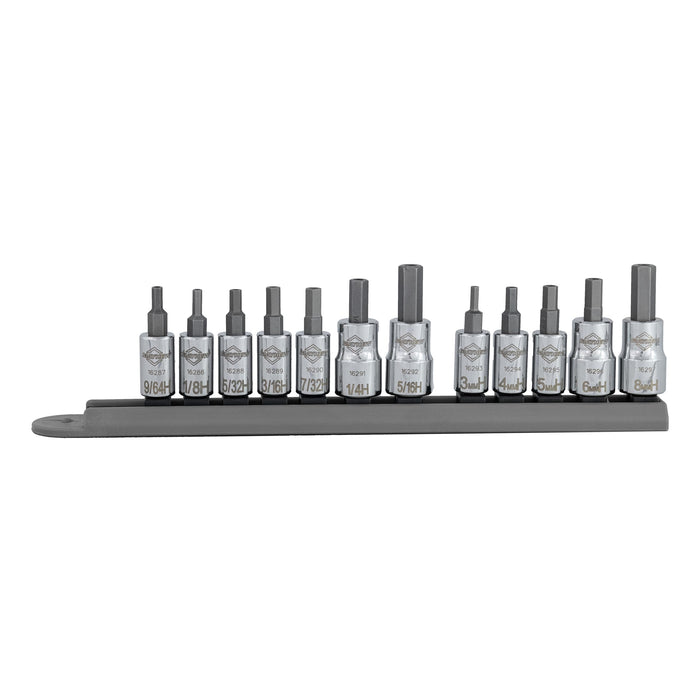 Mayhew Tools 16021 SAE and Metric Tamper Hex Socket Bit Set, Chrome Plated, 12-Piece Polished Chrome 12-Piece SAE/MM Tamperproof Hex