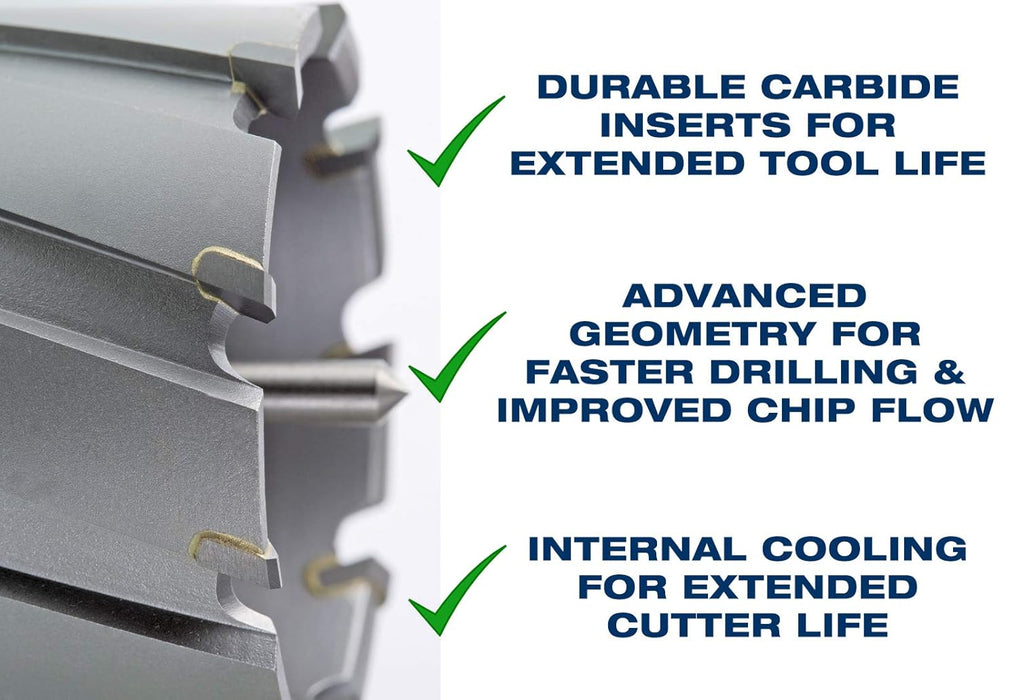 C.S. Unitec "9-1-132 C TCT Annular Cutter 1"" Dia. X 1"" Depth Carbide Tip Cutting Tool Bits for Magnetic Drills/Drill Press 3/4"" Weldon Shank for Metal Cutting in Steel, Stainless and More" 1" Dia. 1" Depth of Cut