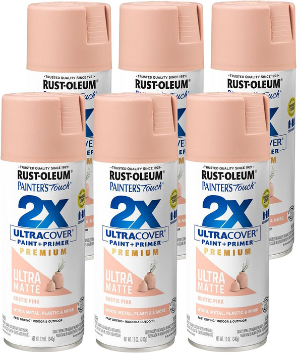 Rust-Oleum 355035 Painter's Touch 2X Ultra Cover Spray Paint, 12 oz, Ultra Matte Rustic Pink (Pack of 6)