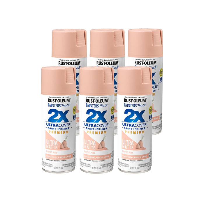 Rust-Oleum 355035 Painter's Touch 2X Ultra Cover Spray Paint, 12 oz, Ultra Matte Rustic Pink (Pack of 6)