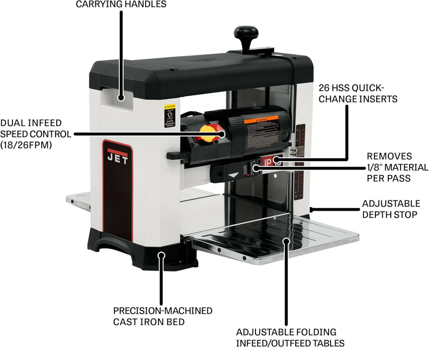JET 13-Inch Benchtop Planer, Helical Style, 18/26 FPM, 120V 1Ph (Model JWP-13BT)