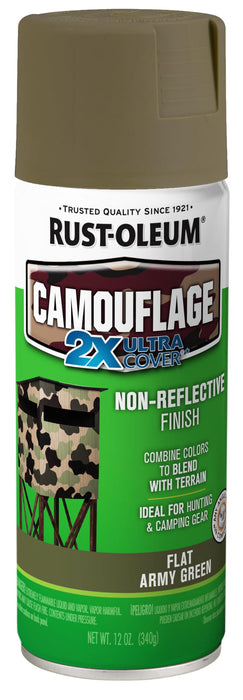 Rust-Oleum 279176 Camouflage 2X Ultra Cover Spray Paint, 12 oz, Army Green