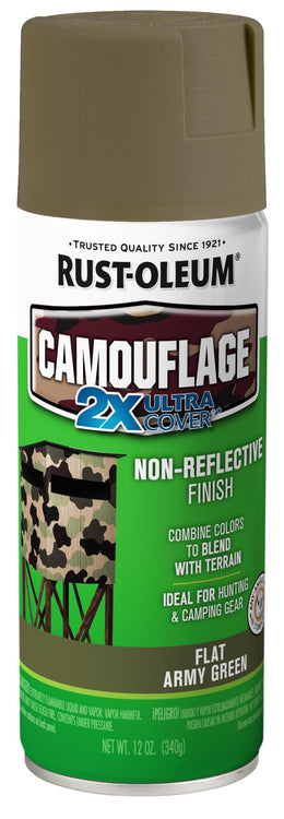Rust-Oleum 279176 Camouflage 2X Ultra Cover Spray Paint, 12 oz, Army Green