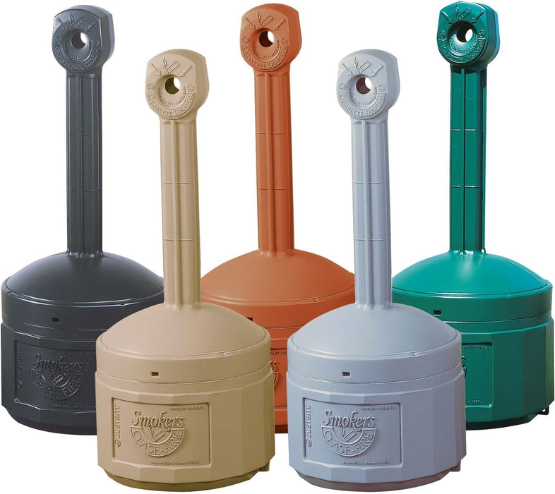 Justrite (26800B) Original Smoker’s Cease-Fire Outdoor Ashtray, Polyethylene Standing Ashtray with Steel Bucket, 4 Gallon, Adobe Beige