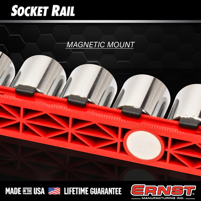 Ernst Manufacturing 13-Inch Magnetic Socket Organizer with 14 3/8-Inch Twist Lock Clips, Black (8424M-Black-3/8) 13-Inch 3/8-Inch Twist Clips Black