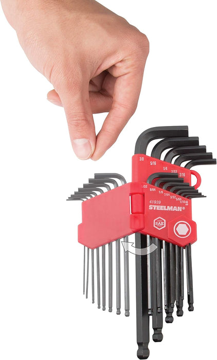 Steelman 41938 26-Piece Long Arm Ball End Hex Key Wrench Set, Inch/Metric (SAE/MM)