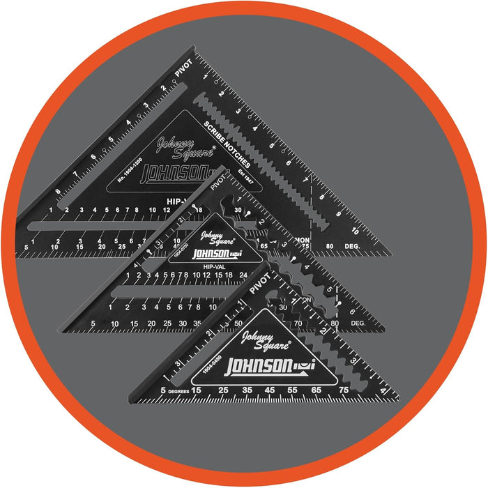Johnson Level & Tool 1904-0700 Johnny Square Professional Easy-Read Aluminum Rafter Square, 7"