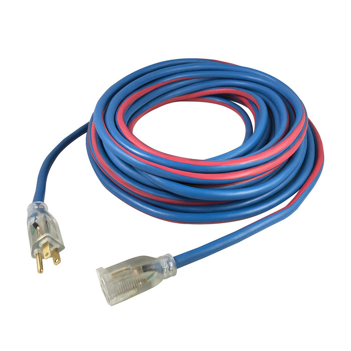 US Wire 99050 12/3 50-Foot SJEOW TPE Cold Weather Extension Cord Blue with Lighted Plug