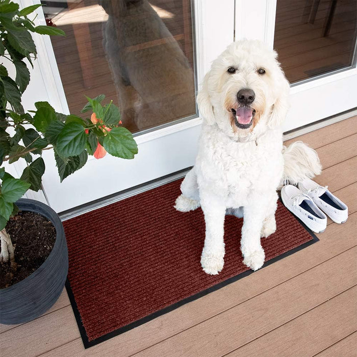 Notrax 109 Brush Step Carpeted Indoor/Outdoor Entrance Mat for Home or Office, 3' X 5', Absorbent Slip Resistant Heavy Duty Entry Mat, Red/Black, 109S0035RB