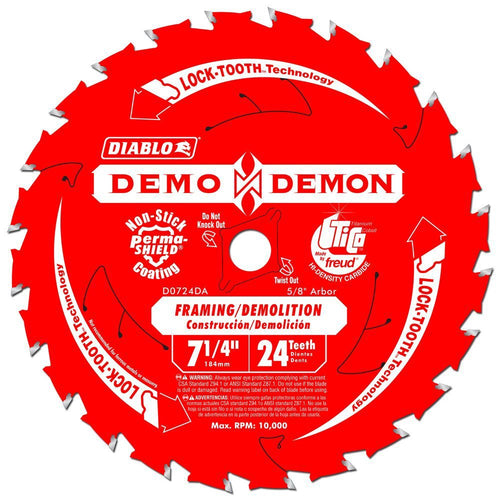 Diablo Demo Demon Framing/Demolition Saw Blade with Perma-Shield Coating - Dura-Blend Carbide - 7-1/4" x 24-Tooth - D0724DA