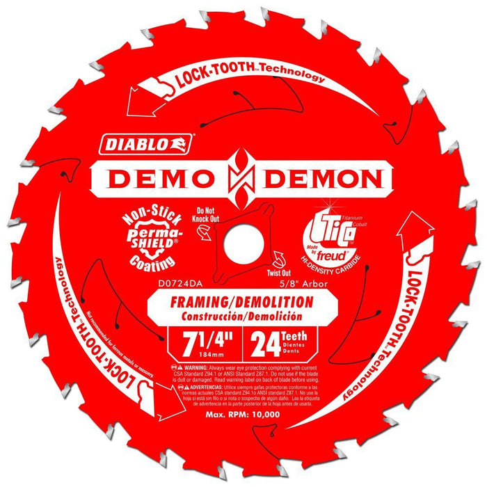 Diablo Demo Demon Framing/Demolition Saw Blade with Perma-Shield Coating - Dura-Blend Carbide - 7-1/4" x 24-Tooth - D0724DA