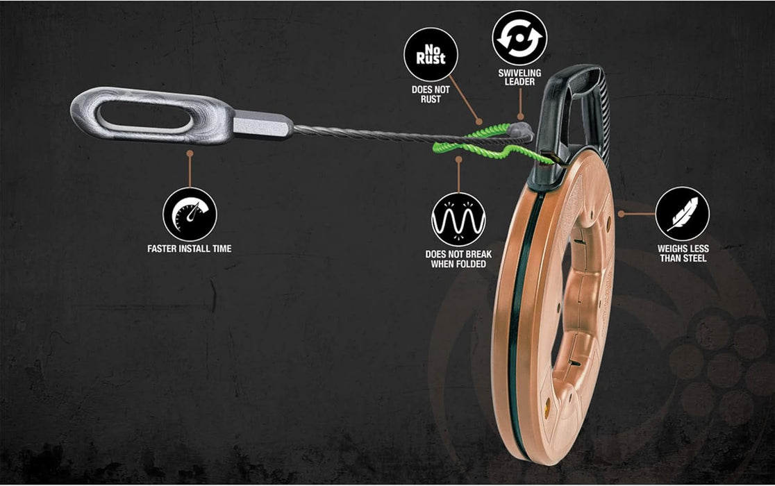 Southwire - 59896940 Tools & Equipment FTSP45-125FML SIMPULL Fish Tape 4.5mm 125-Feet Flexible Metal Leader; Large Case Swiveling Flexible Metal Leader 125 Feet