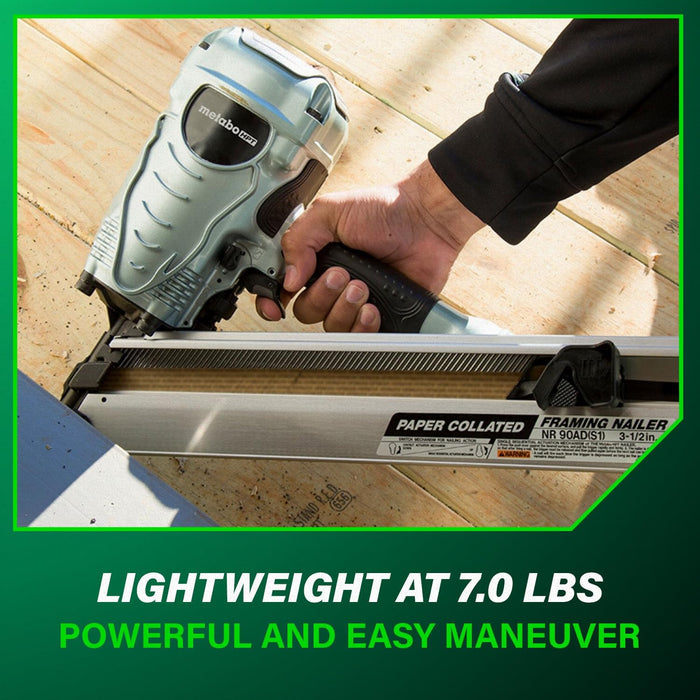 Metabo HPT (NR90ADS1M) Framing Nailer, Pro-Preferred Framing Tool For Flooring, Truss Build-Up, Roof Decking, and Housing Construction, Quick Switch Nailing, 3-1/2" 30° Paper Collated Nails