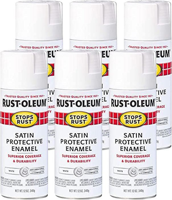 Rust-Oleum 7791830 Stops Rust Spray Paint, 12 Oz, Satin White (Pack of 6)