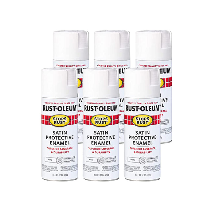 Rust-Oleum 7791830 Stops Rust Spray Paint, 12 Oz, Satin White (Pack of 6)