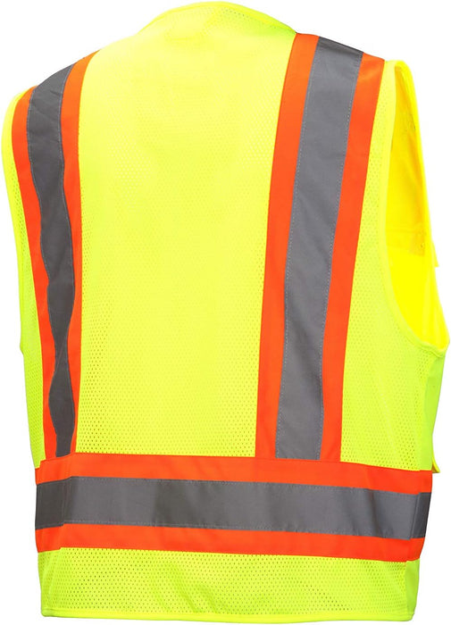 Pyramex RVZ2410X2 Class 2 Surveyor's Safety Vest with 6 Pockets, Hi-Vis Lime, 2XL