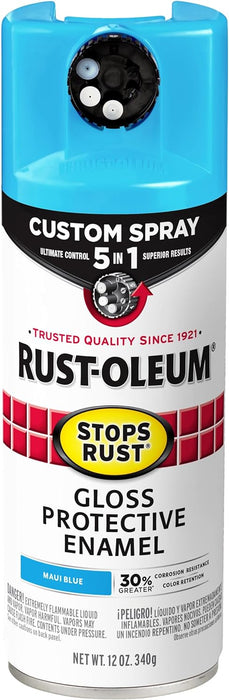 Rust-Oleum 376907 Stops Rust Custom Spray 5-in-1 Spray Paint, 12 oz, Gloss Maui Blue (Pack of 1)