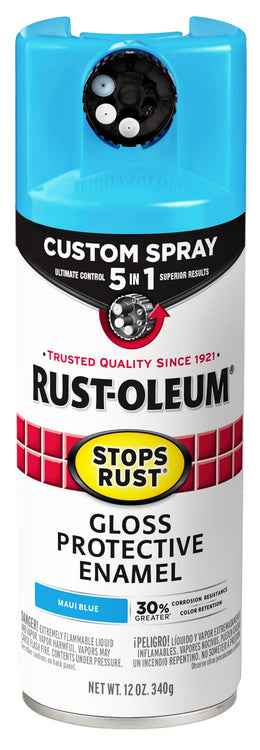 Rust-Oleum 376907 Stops Rust Custom Spray 5-in-1 Spray Paint, 12 oz, Gloss Maui Blue (Pack of 1)