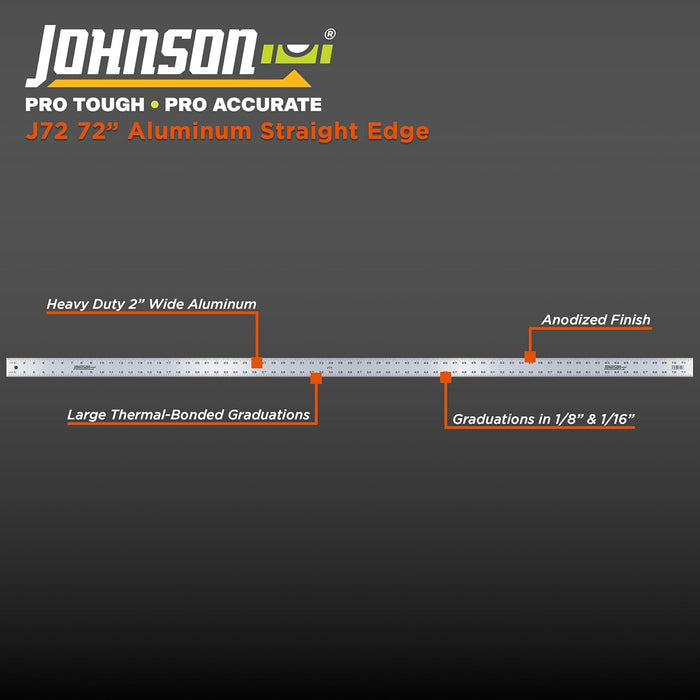 Johnson J72 Aluminum Straight Edge, 72", Silver
