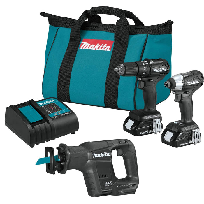 Makita CX203SYBXRJ 18V LXT� Lithium-Ion Sub-Compact Brushless Cordless 2-Pc. Combo Kit with Recipro Saw (1.5Ah)