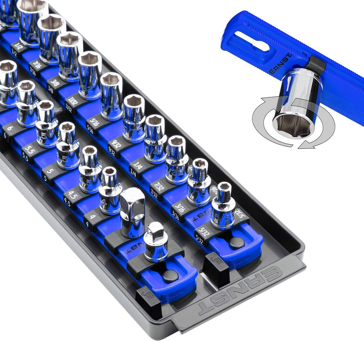 Ernst Manufacturing Socket Boss 2-Rail 1/4-Inch-Drive Socket Organizer, 13-Inch, for Toolbox drawer - Blue (8495) - Made in the USA 13-INCH 1/4" Blue