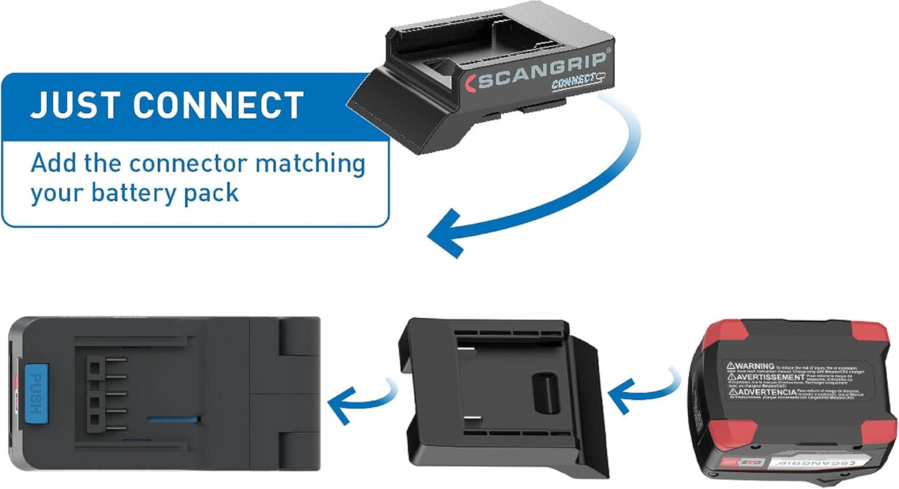 SCANGRIP Basic Connect 1000 Lumen LED Flood Light, Power Tool Battery Operated, Portable, Flexible Lamp Head, Lightweight and Compact Design