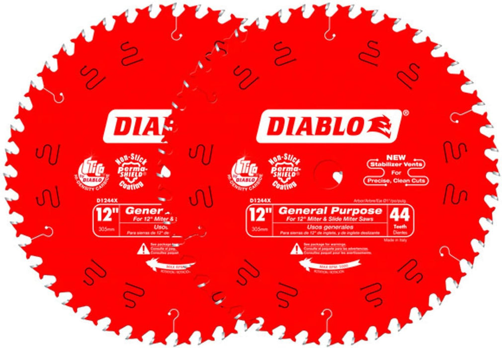 Diablo D124444VP General Purpose Carbide Circular Saw Blade with Perma-Shield Non-Stick Coating - 12" x 44-Tooth (Pack of 2)