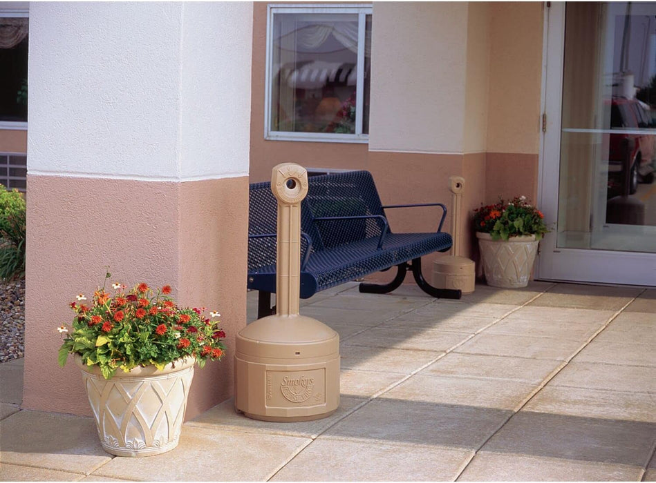 Justrite (26800B) Original Smoker’s Cease-Fire Outdoor Ashtray, Polyethylene Standing Ashtray with Steel Bucket, 4 Gallon, Adobe Beige