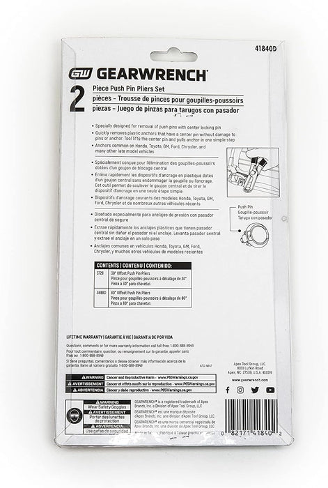 GEARWRENCH 2 Pc. 30-degree & 80-degree Push Pin Plier Set - 41840D